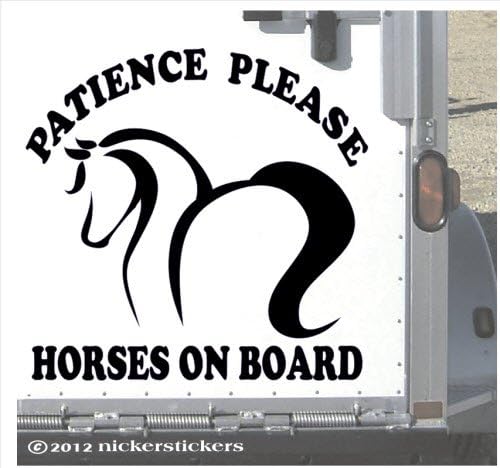 סבלנות אנא סוסים על הסיפון | 13 x 13 ויניל שחור | מדבקת מדבקות קרוואן סוסים